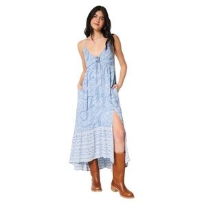 Hollister Asymmetrical Hem Halter Maxi Dress Sundress Light Blue Size Medium NWT